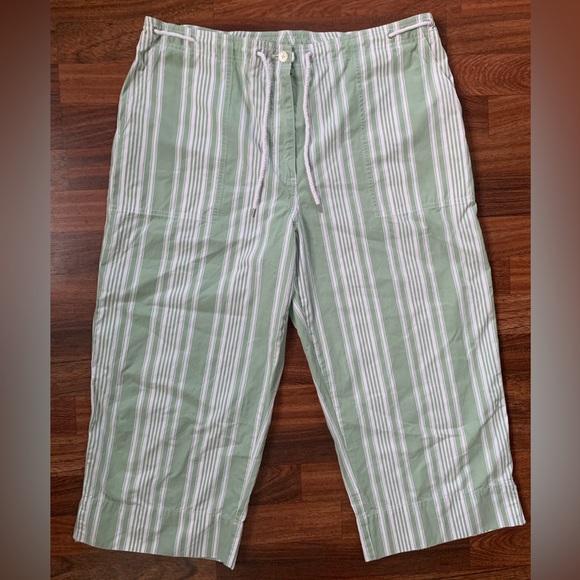 Lauren Ralph Lauren Womens 16 Green Stripe Drawstring Cropped Capri Pants - Picture 1 of 7